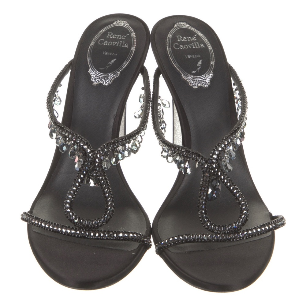 René Caovilla satin crystal mule heeled sandals IT 39
